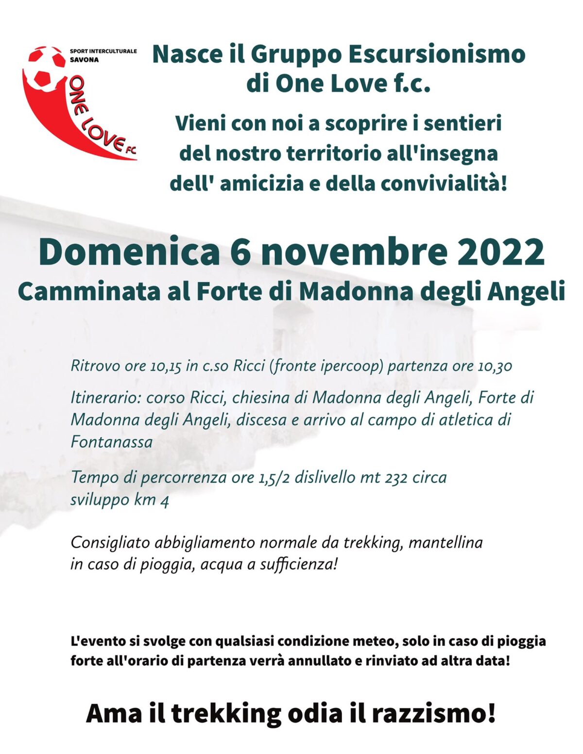 Prima camminata d’inaugurazione sarà domenica 6 novembre